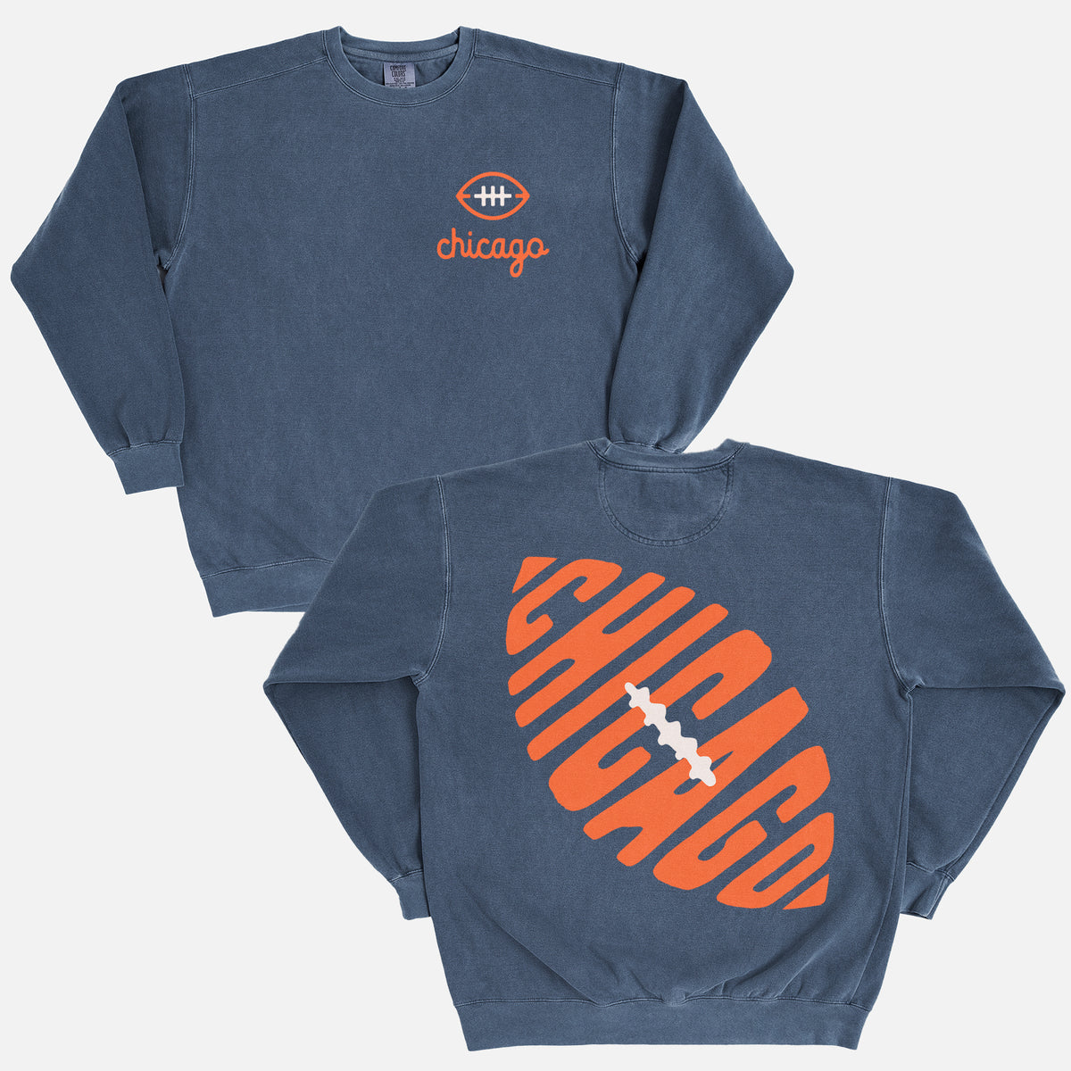 Washed navy Comfort Colors retro heavyweight Chicago Bears sweatshirt, navy vintage bears football crewneck with front and back print
