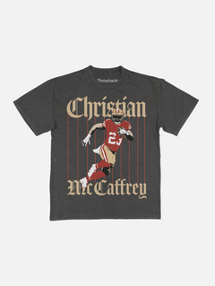 Christian McCaffrey bootleg streetwear graphic tee shirt for men and women faded black