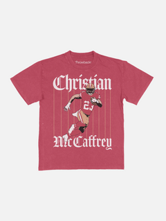 Christian McCaffrey bootleg streetwear graphic tee shirt for men and women faded red