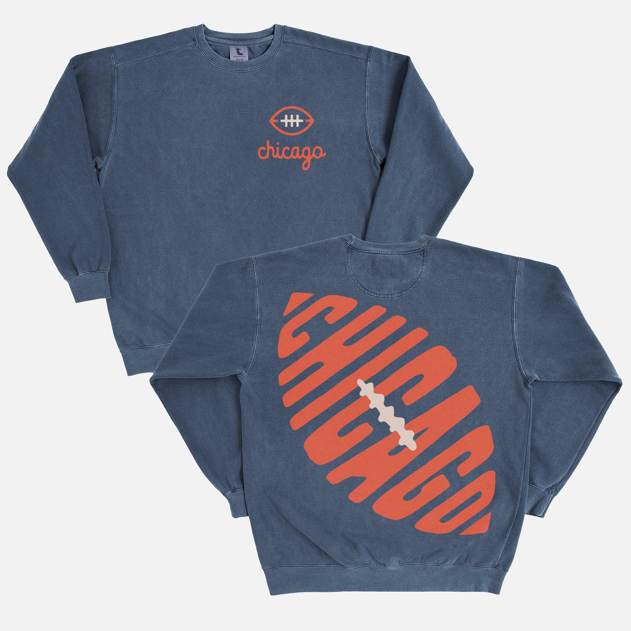 Washed navy Comfort Colors retro heavyweight Chicago Bears sweatshirt, navy vintage bears football crewneck with front and back print