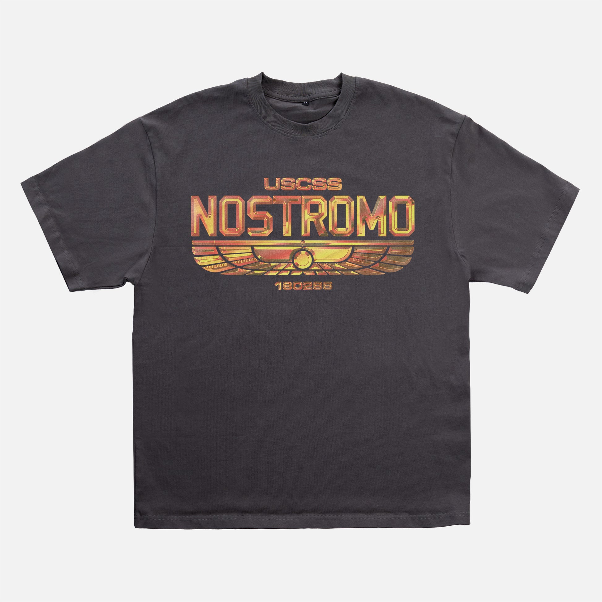 Chrome Orange Yellow USCSS Nostromo Badge Logo t-shirt, weyland yutani alien movie graphic tee streetwear
