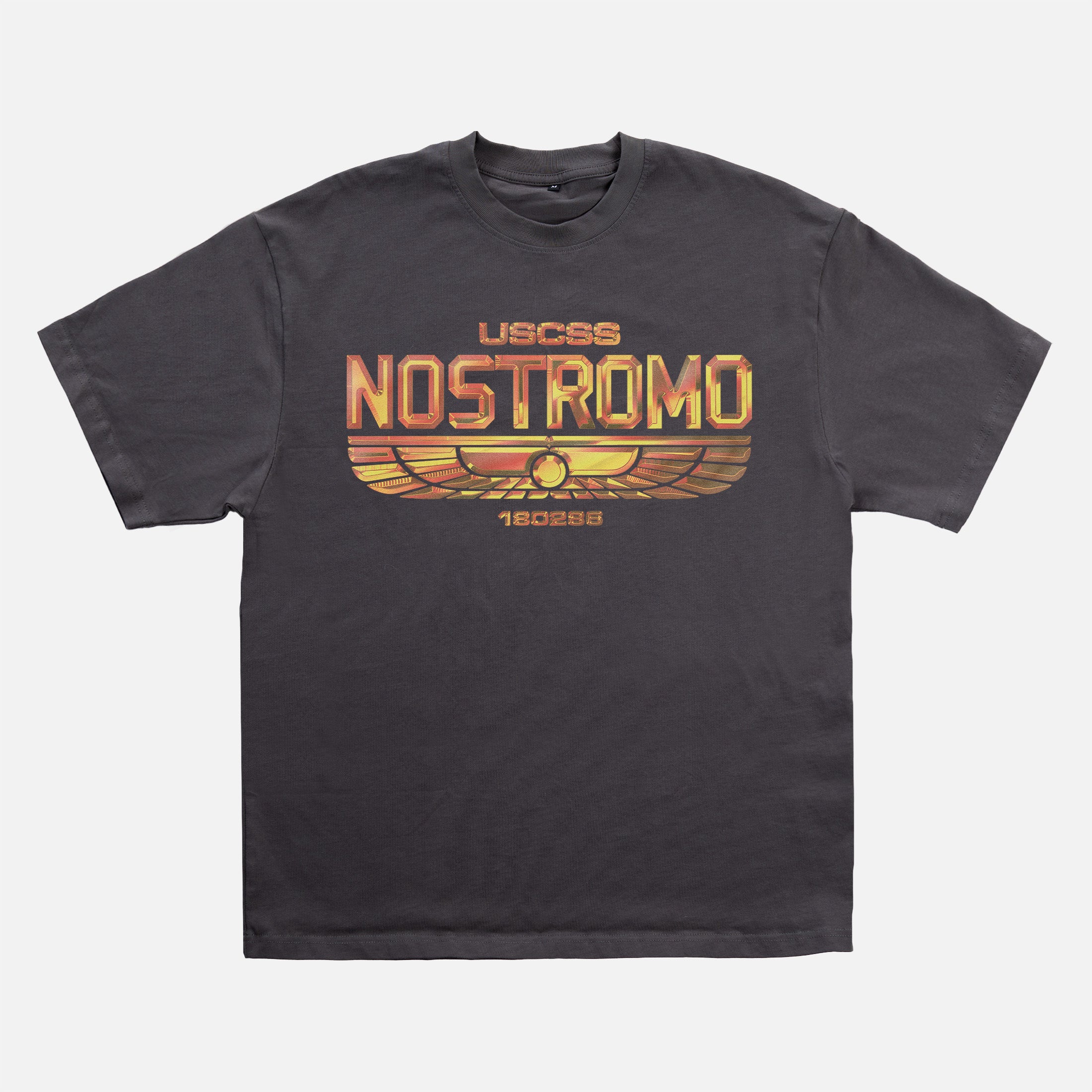 Chrome Orange Yellow USCSS Nostromo Badge Logo t-shirt, weyland yutani alien movie graphic tee streetwear