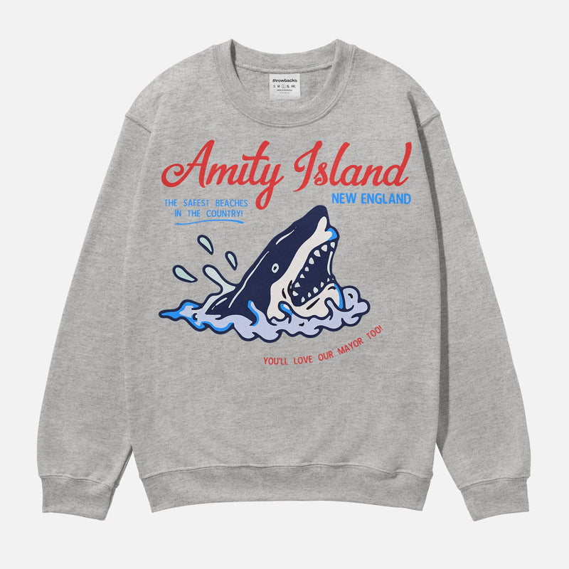 Jaws Movie Sweatshirt, retro funny Amity Island Tourist Travel crewneck for sale at Throwbacks