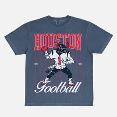 REtro Houston Texans graphic tee with vintage NFL bull mascot on a faded navy comfort colors shirt