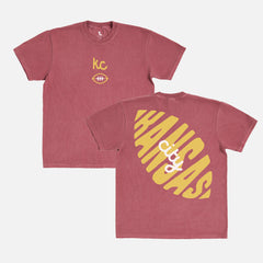 Retro red and yellow Kansas City Chiefs football t-shirt with front and back print for men and women