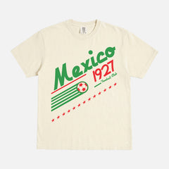 Retro off white Mexico Football Team World Cup Graphic t-shirt with old school 90s soccer design on a unisex comfort Colors tee