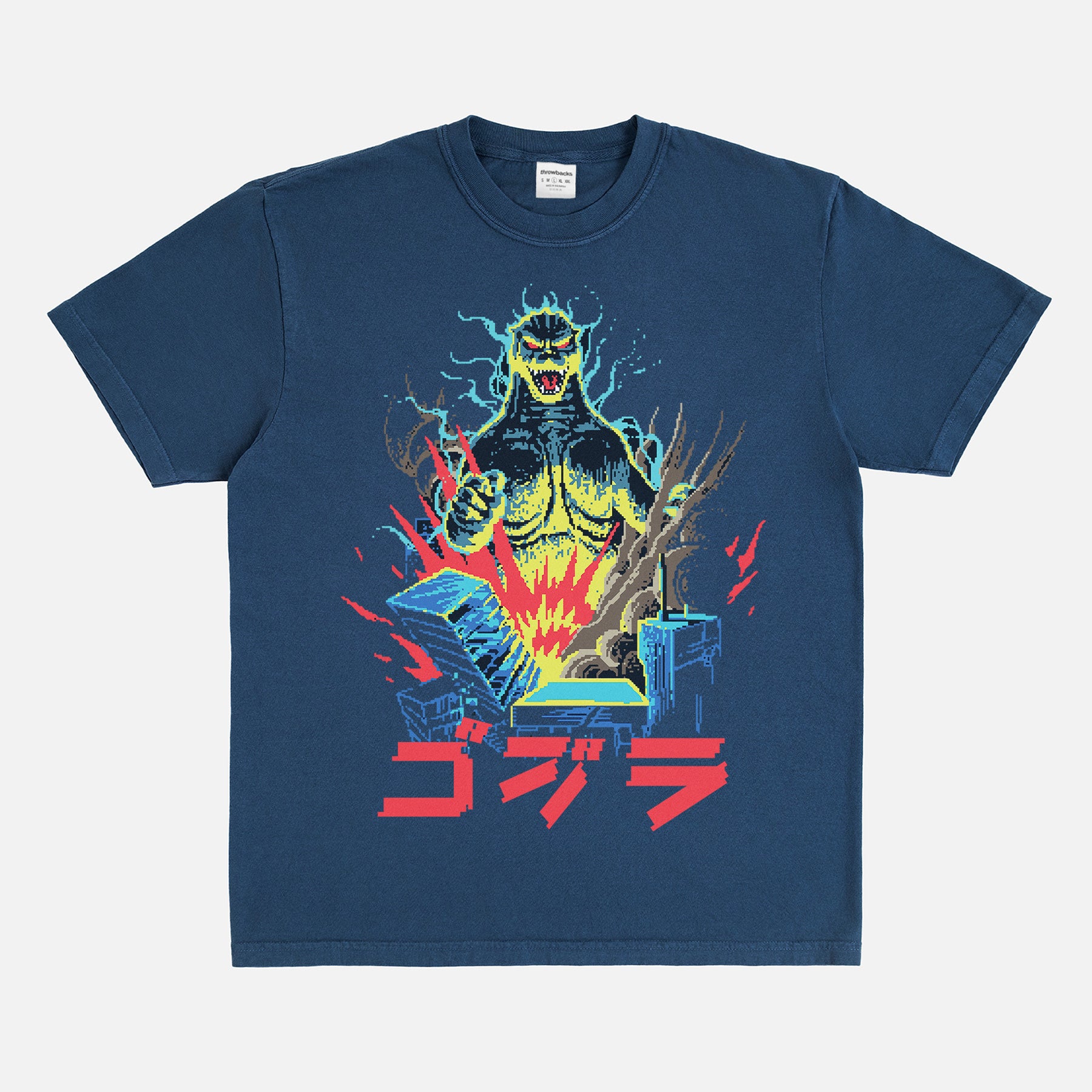 Black Godzilla 8 Bit Japanese movie poster streetwear t-shirt
