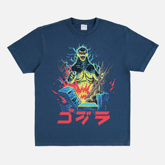 Black Godzilla 8 Bit Japanese movie poster streetwear t-shirt