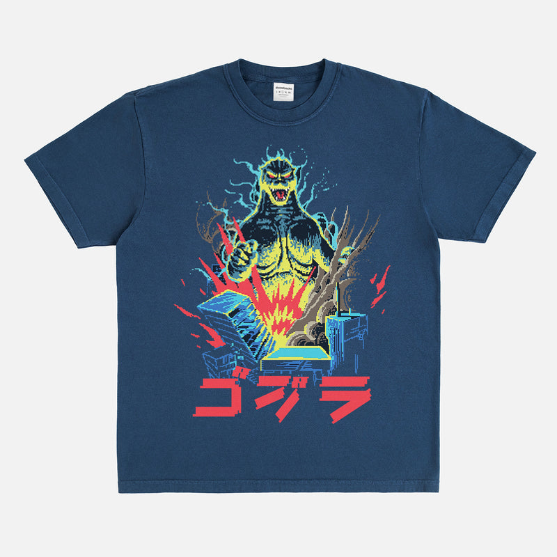Black Godzilla 8 Bit Japanese movie poster streetwear t-shirt