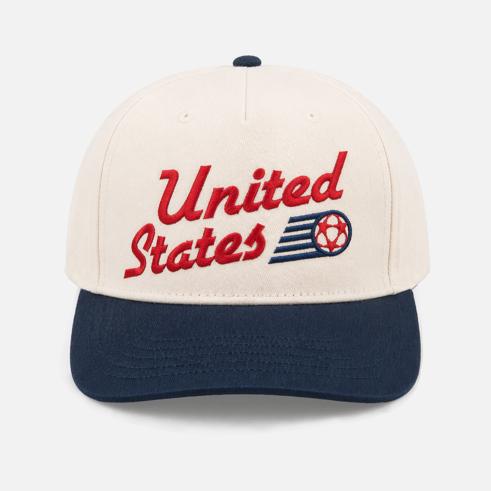 retro US soccer team world cup snapback hat, beige and navy United States soccer team embroidered logo cap
