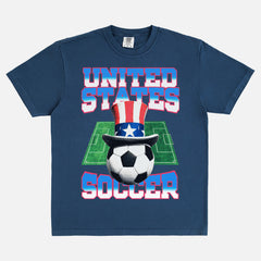 Retro United States soccer team graphic tee with 90's gradient text and uncle sam soccer ball on a unisex comfort colors t-shirt