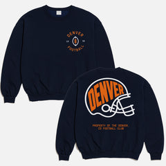 Cute vintage Denver Broncos football fan crewneck sweatshirt with retro logo and back print
