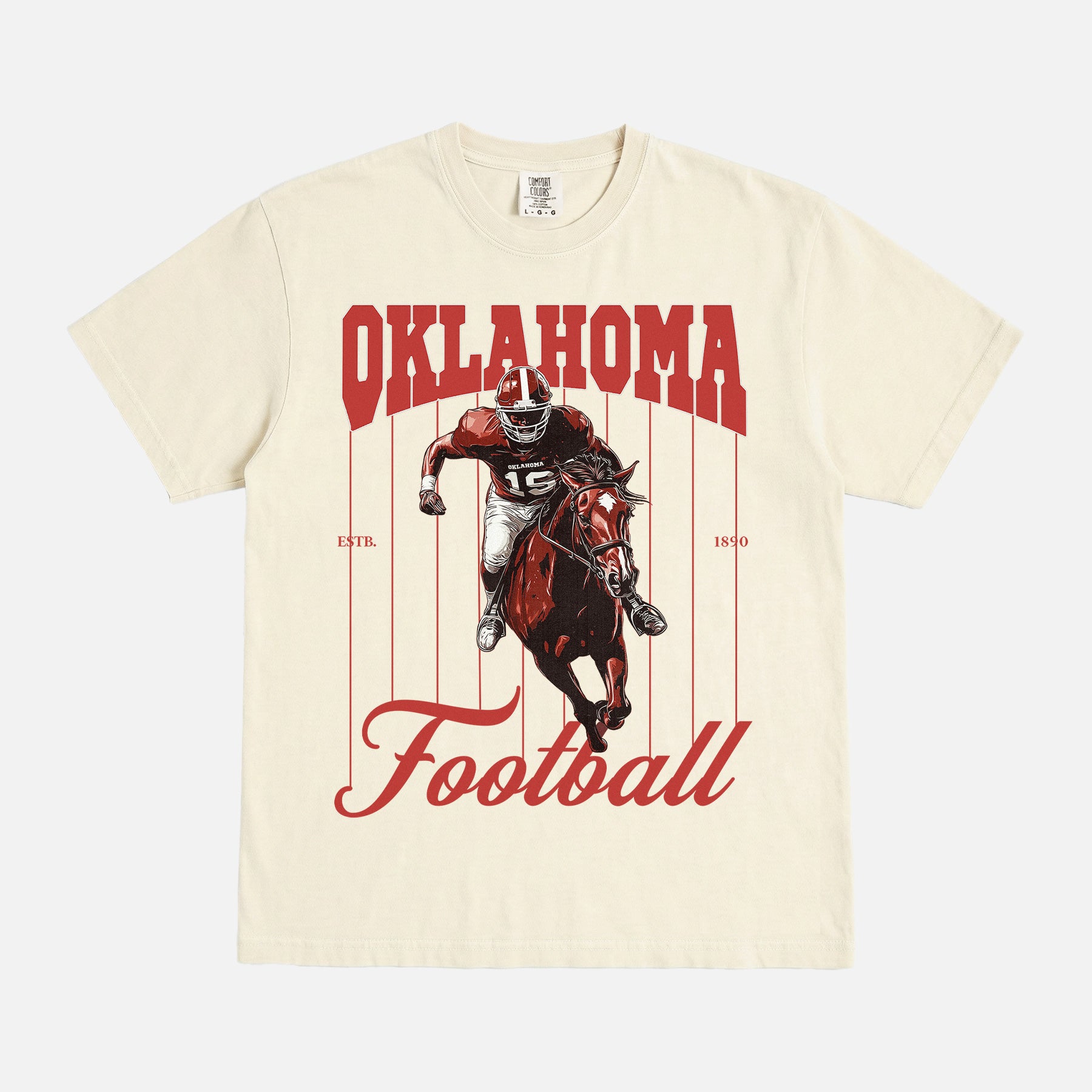 Vintage Oklahoma Sooners college football t-shirt with retro mascot pinstripes graphic on comfort colors graphic tee