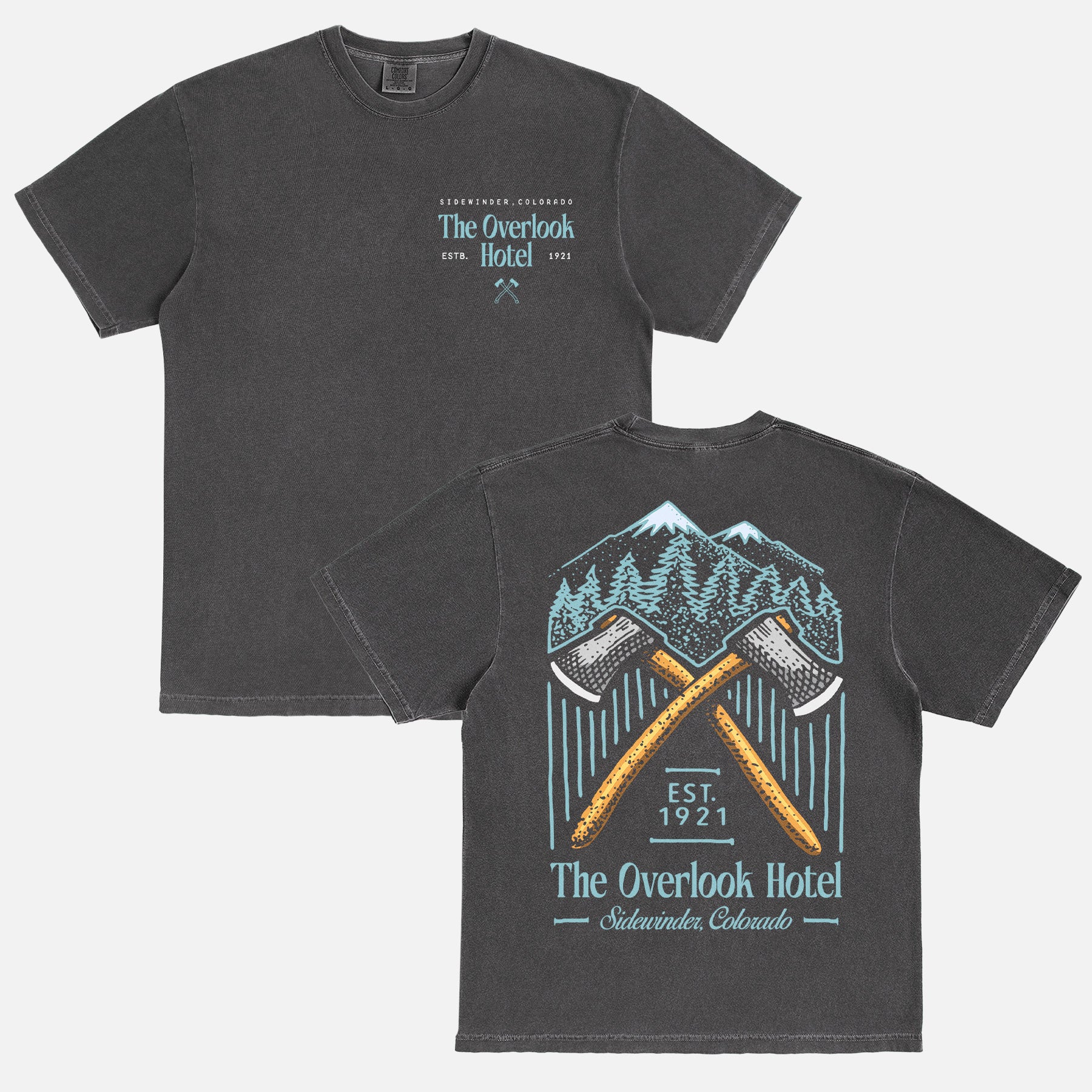 The overlook hotel Comfort Colors graphic tee, Staley Kubrick's the shining 80s horror movie washed black t-shirt 