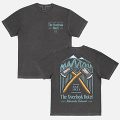 The overlook hotel Comfort Colors graphic tee, Staley Kubrick's the shining 80s horror movie washed black t-shirt 