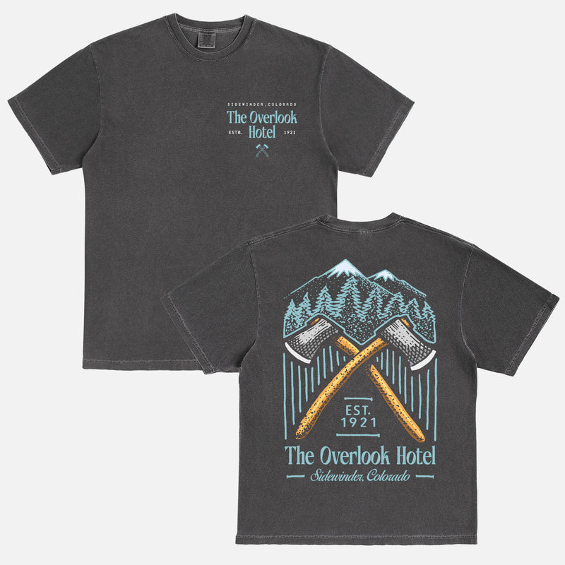 The overlook hotel Comfort Colors graphic tee, Staley Kubrick's the shining 80s horror movie washed black t-shirt 
