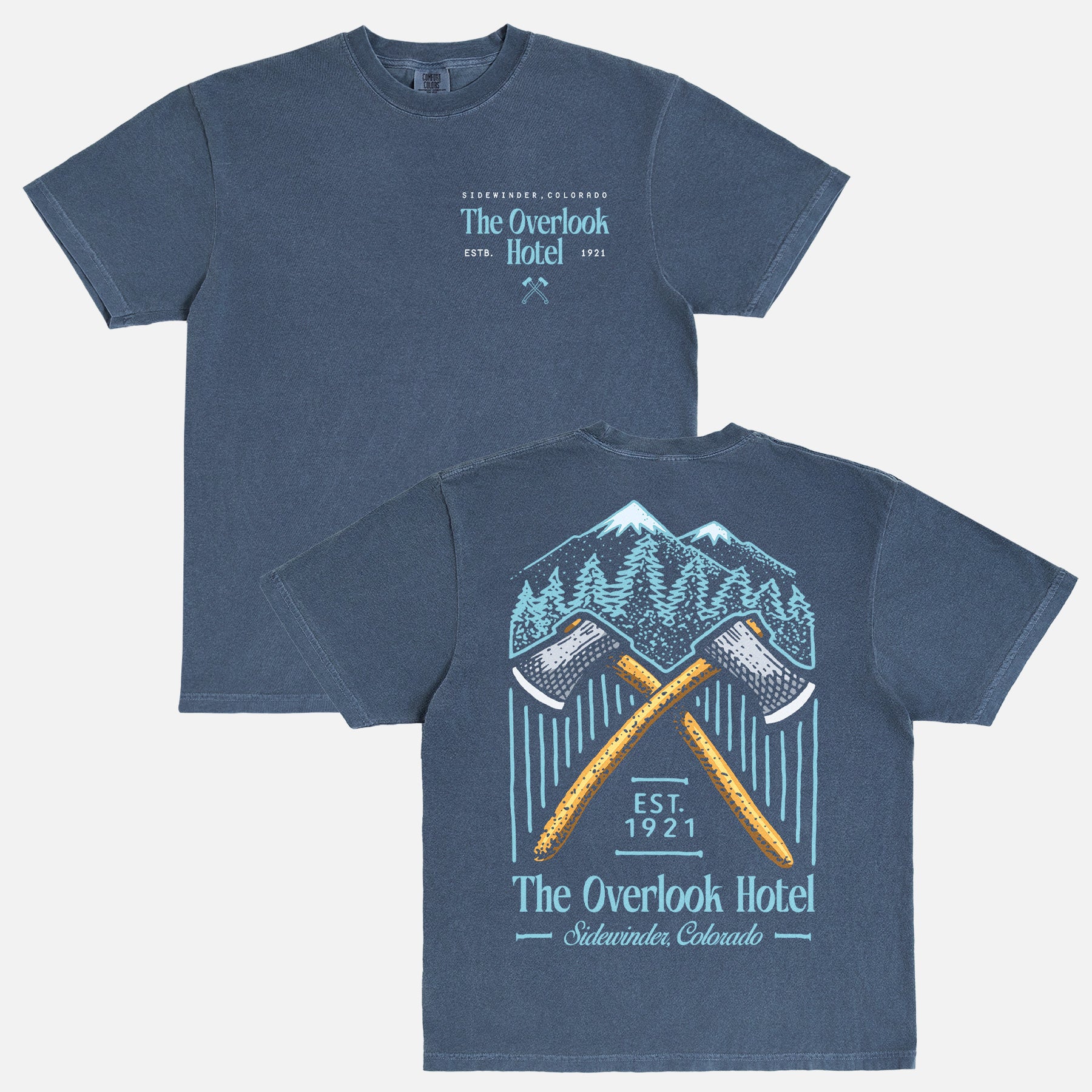 The overlook hotel Comfort Colors graphic tee, Staley Kubrick's the shining 80s horror movie faded navy t-shirt 