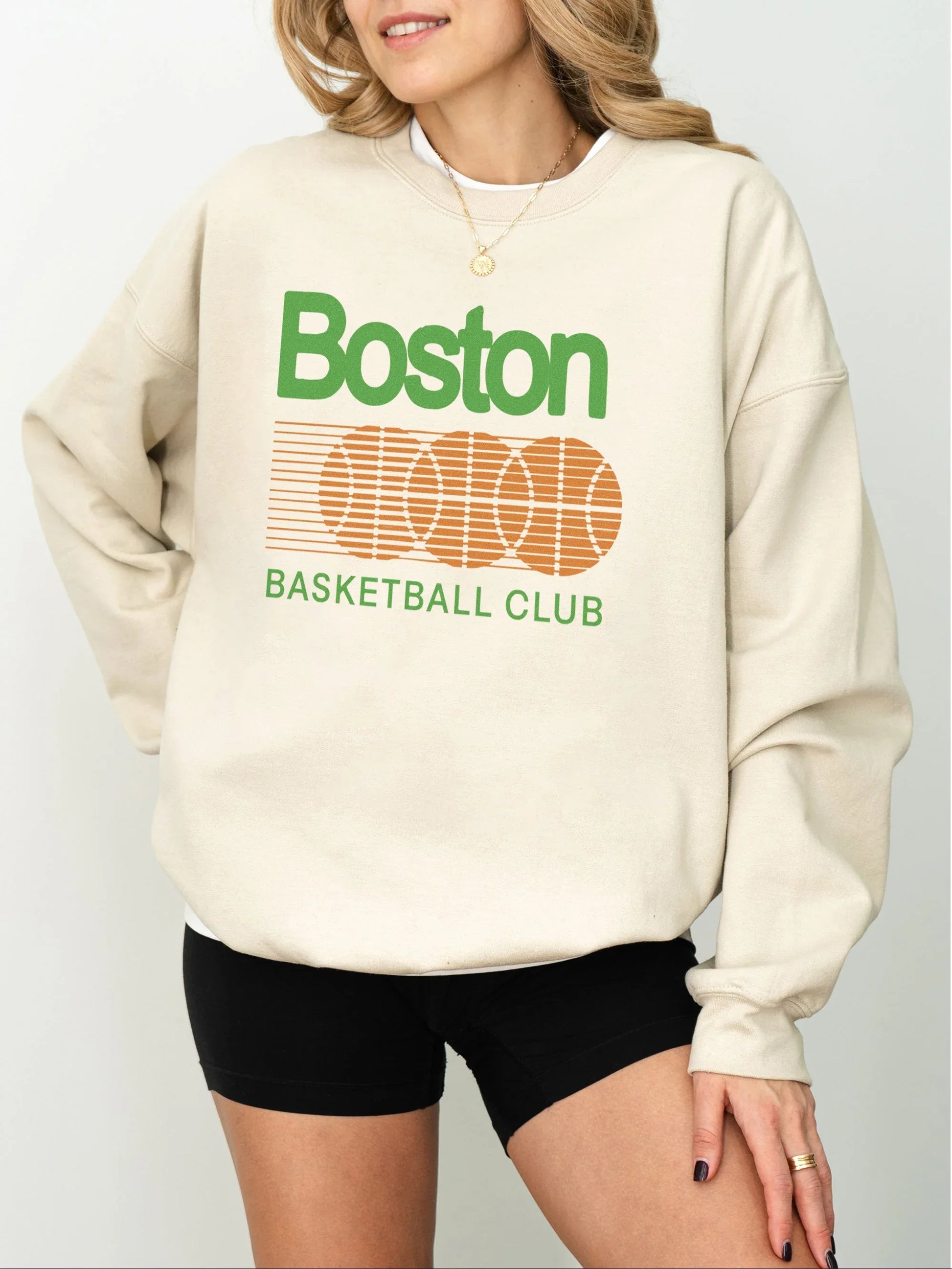 Retro beige 80's style Boston Celtics basketball crewneck sweatshirt