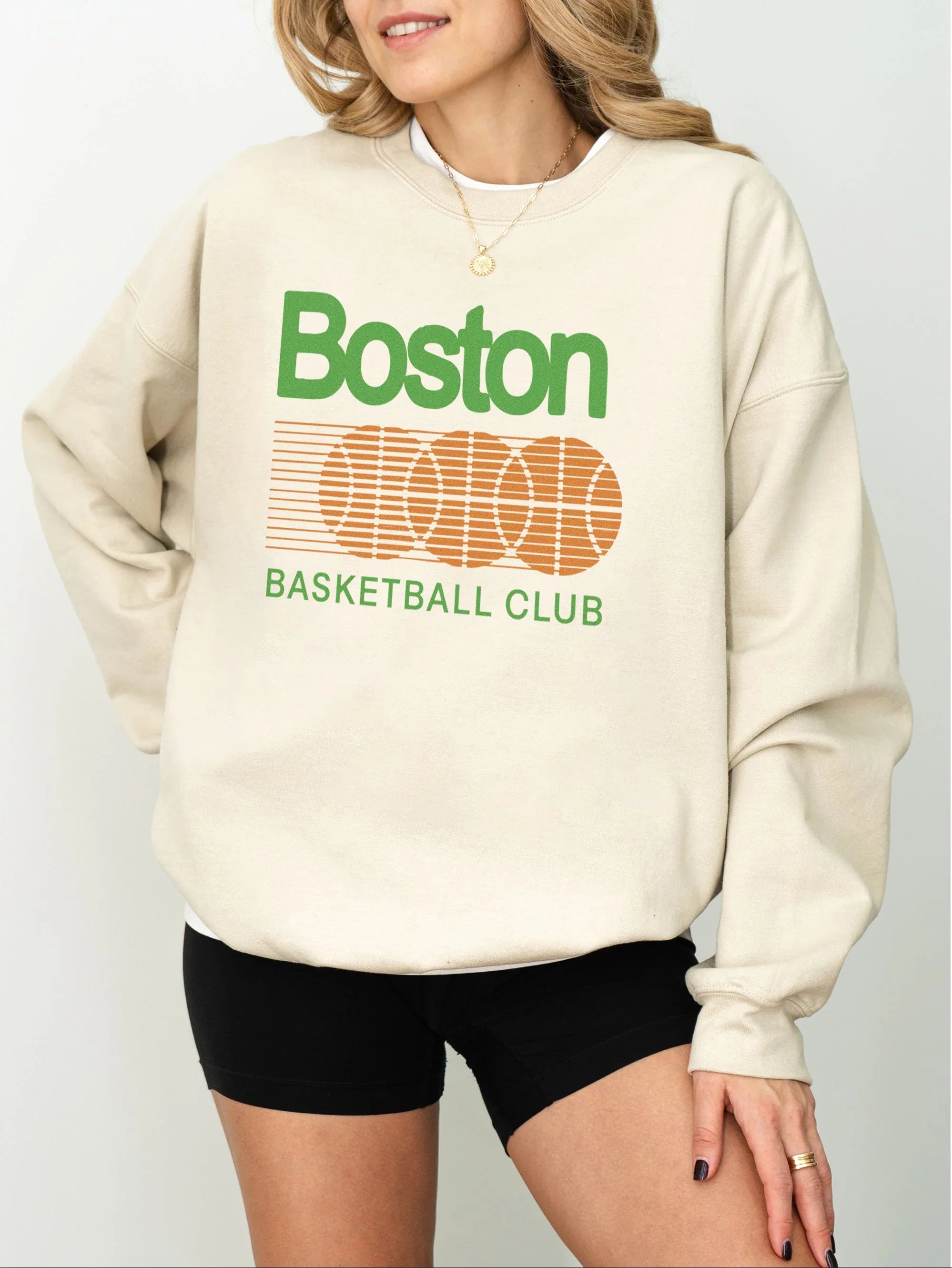 Retro beige 80's style Boston Celtics basketball crewneck sweatshirt