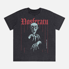 Retro Nosferatu movie streetwear t-shirt, original nosferatu a symphony of horror horror film black graphic tee