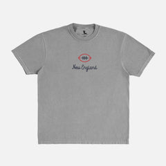 Unisex faded grey, navy, and red Comfort Colors New England Patriots football t-shirt with front and back print