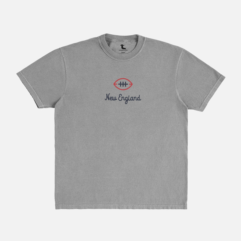 Unisex faded grey, navy, and red Comfort Colors New England Patriots football t-shirt with front and back print