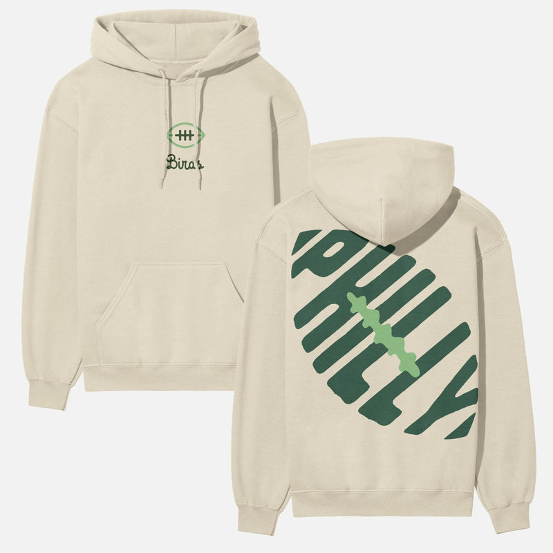 Retro beige heavyweight Philadelphia Eagles hoodie, vintage Philly sports fan sweatshirt with green go Birds Logo for men and women