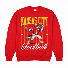 retro 80s Kansas City Chiefs crewneck sweatshirt with vintage pinstripes and mascot graphic