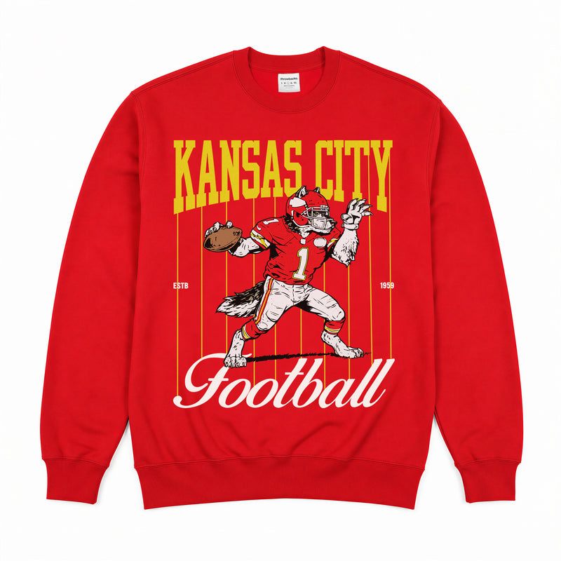 retro 80s Kansas City Chiefs crewneck sweatshirt with vintage pinstripes and mascot graphic
