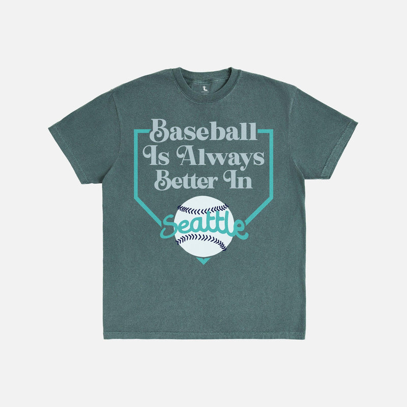 Retro Seattle Mariners baseball graphic tee on distressed teal green t-shirt for men and women