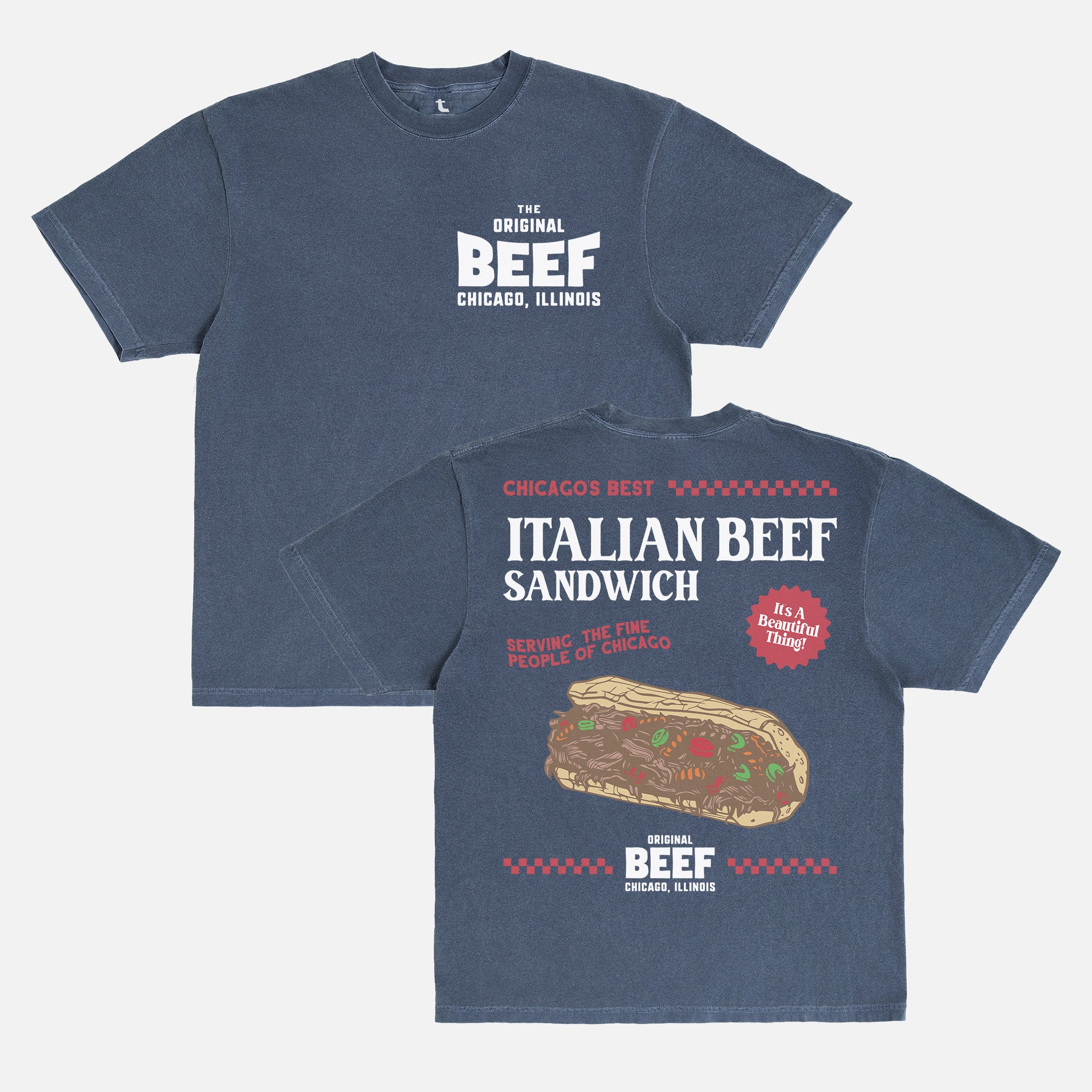 The Bear TV show t-shirt, jeremy allen white fan merch, retro the original beef of chicagoland restaurant 