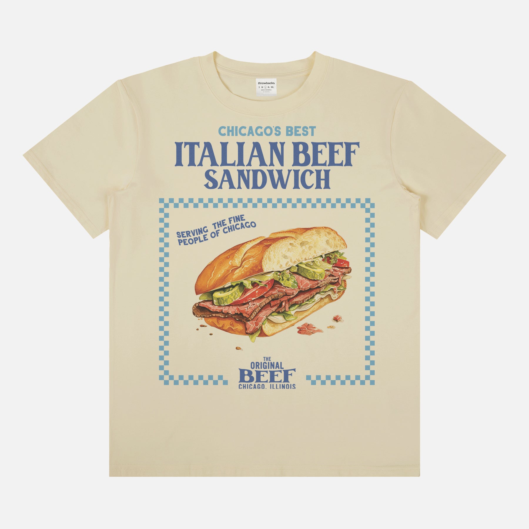 Retro The Bear show t-shirt with Italian Beef Sandwich on a beige unisex tee
