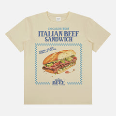 Retro The Bear show t-shirt with Italian Beef Sandwich on a beige unisex tee