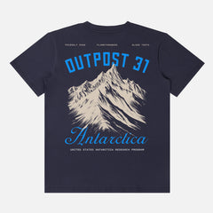 Retro Outpost 31 Antarctica Research Team t-shirt, The Thing 1982 vintage movie graphic tee in navy
