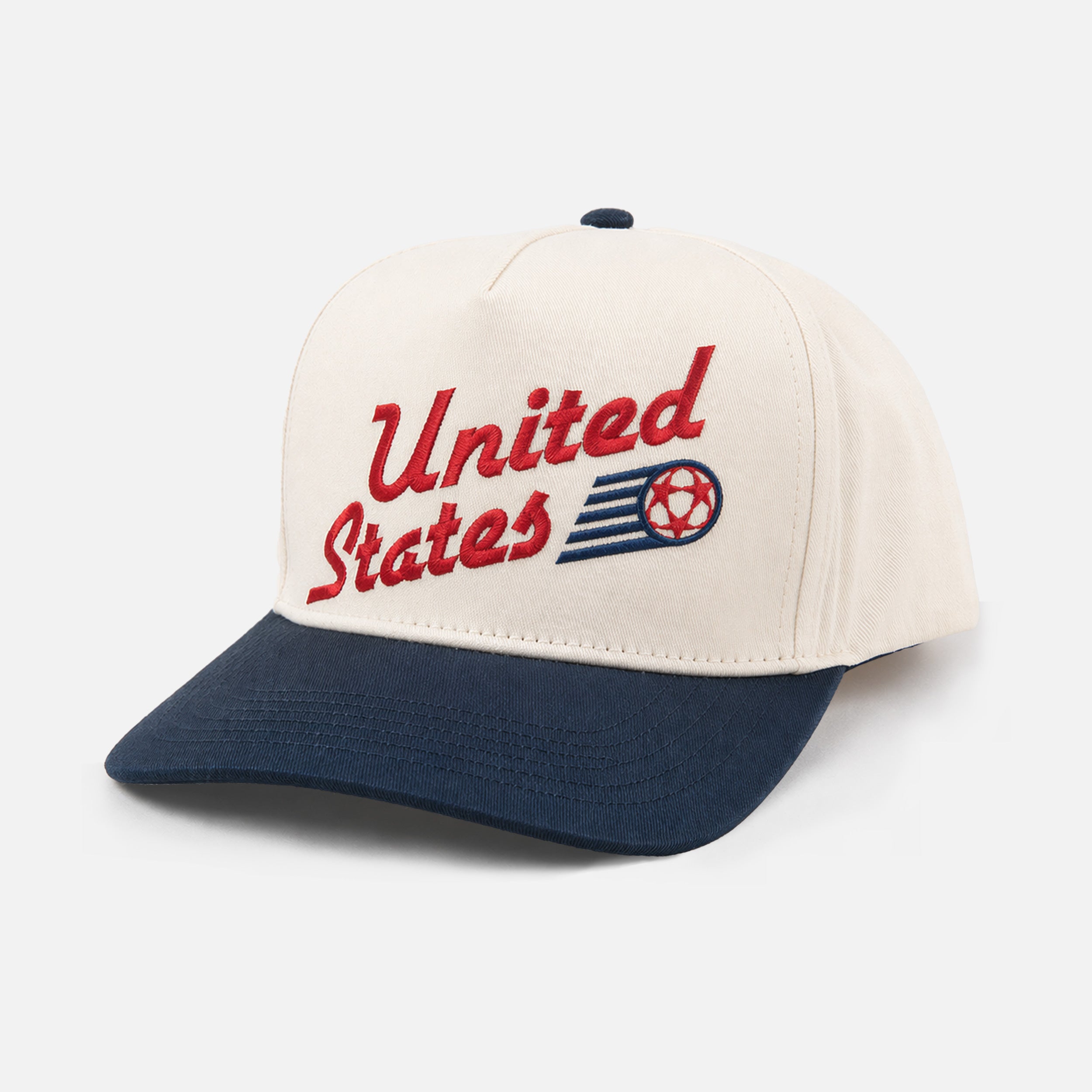 retro US soccer team world cup snapback hat, beige and navy United States soccer team embroidered logo cap