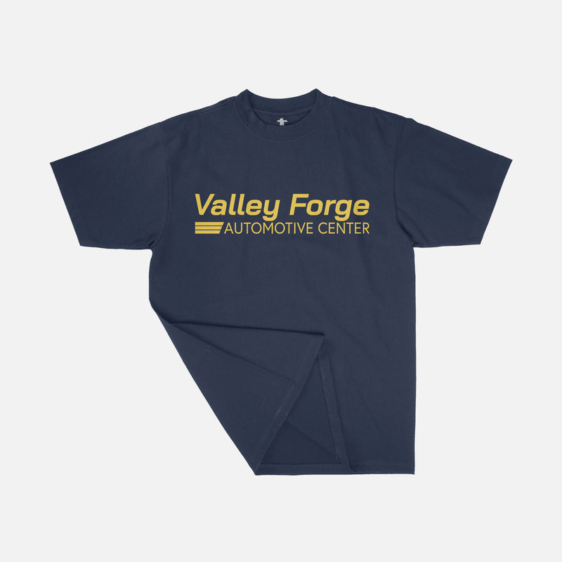 Valley Forge Automotive Center Logo T-Shirt navy with yellow graphic for Shane Gillis Tires TV Show fans