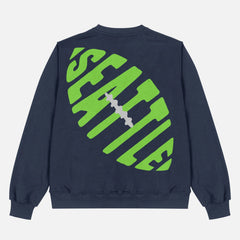 Vintage custom heavyweight Seattle Seahawks navy and lime football sweatshirt with front and back print
