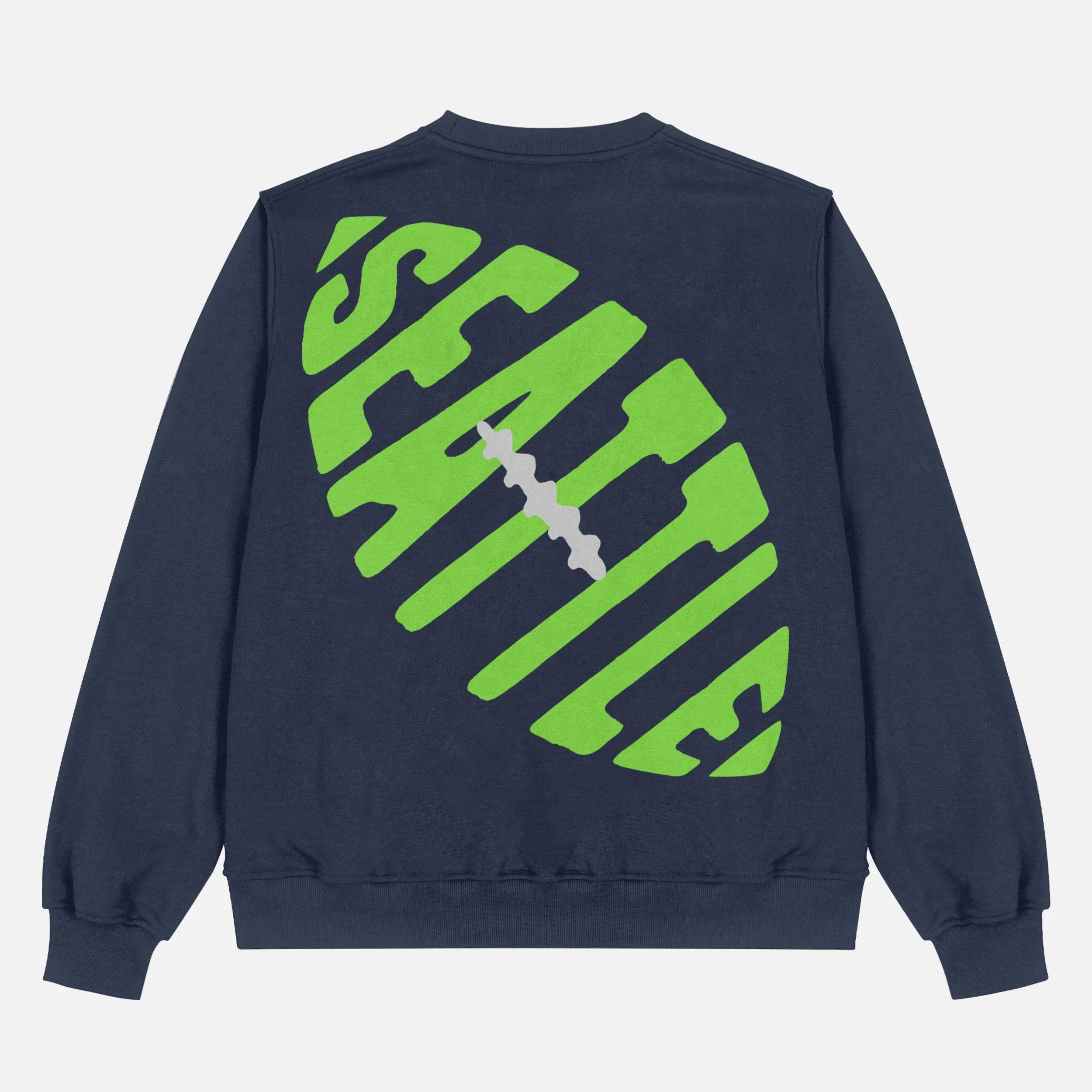 Vintage custom heavyweight Seattle Seahawks navy and lime football sweatshirt with front and back print