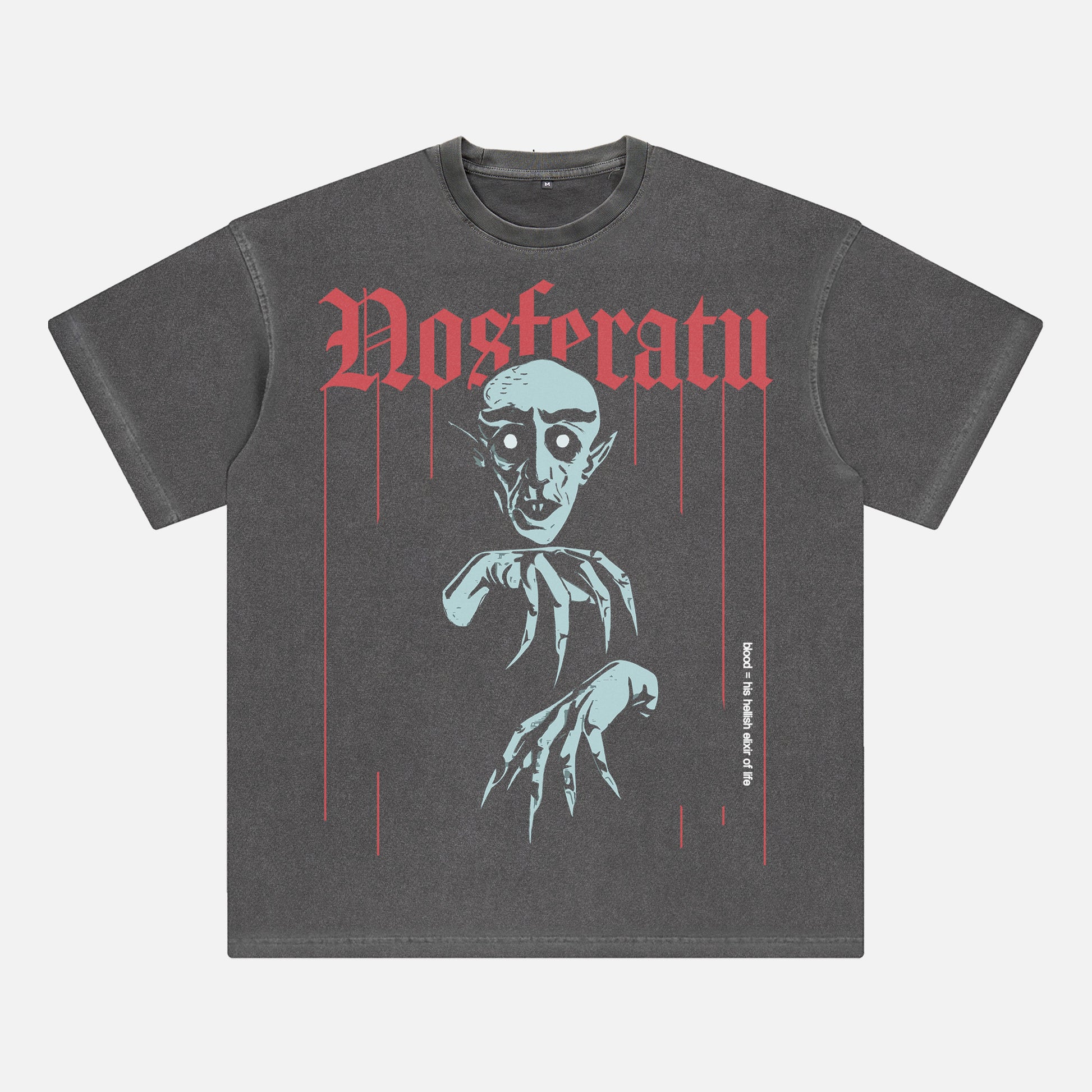 Retro Nosferatu movie streetwear t-shirt, original nosferatu a symphony of horror horror movie washed black oversized graphic tee