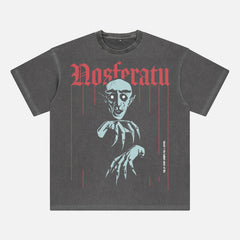 Retro Nosferatu movie streetwear t-shirt, original nosferatu a symphony of horror horror movie washed black oversized graphic tee