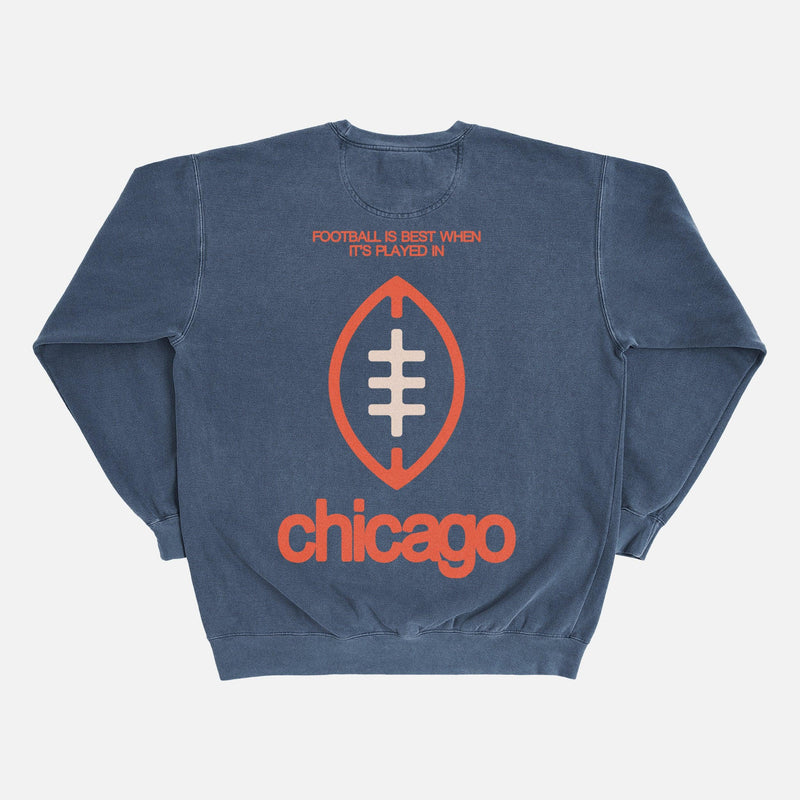 Cute throwback Chicago Bears heavyweight crewneck sweatshirt with front and back oversized print on a faded Comfort Colors sweater