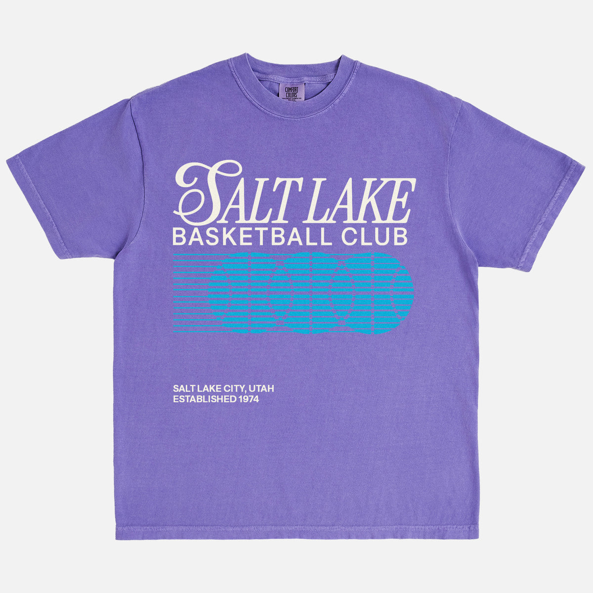 Utah Jazz Salt Lake BAsketball Club streetwear graphic t-shirt with 90s bball graphic and throwback colors