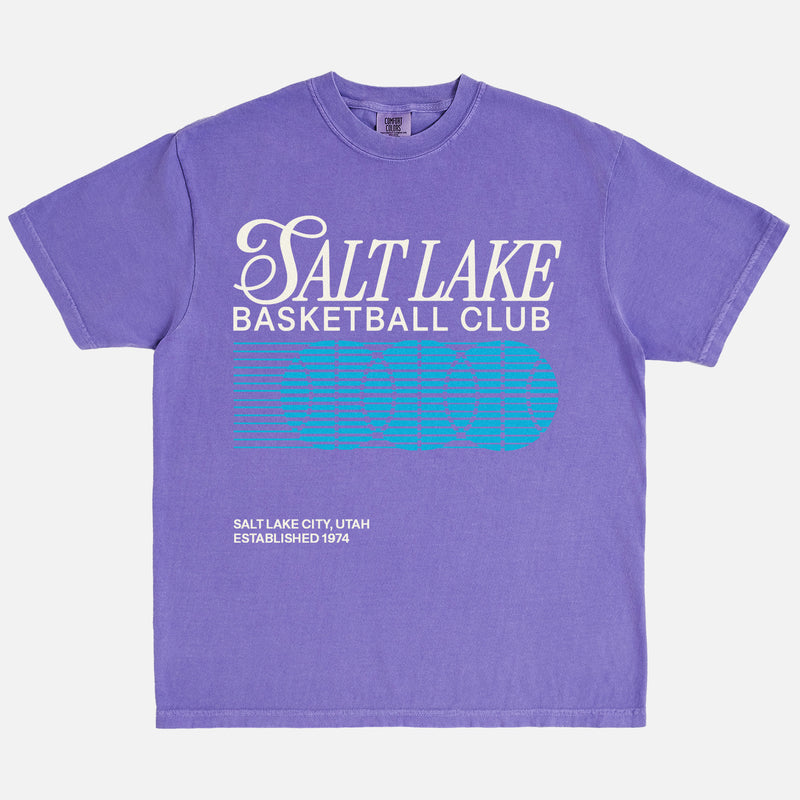 Utah Jazz Salt Lake BAsketball Club streetwear graphic t-shirt with 90s bball graphic and throwback colors