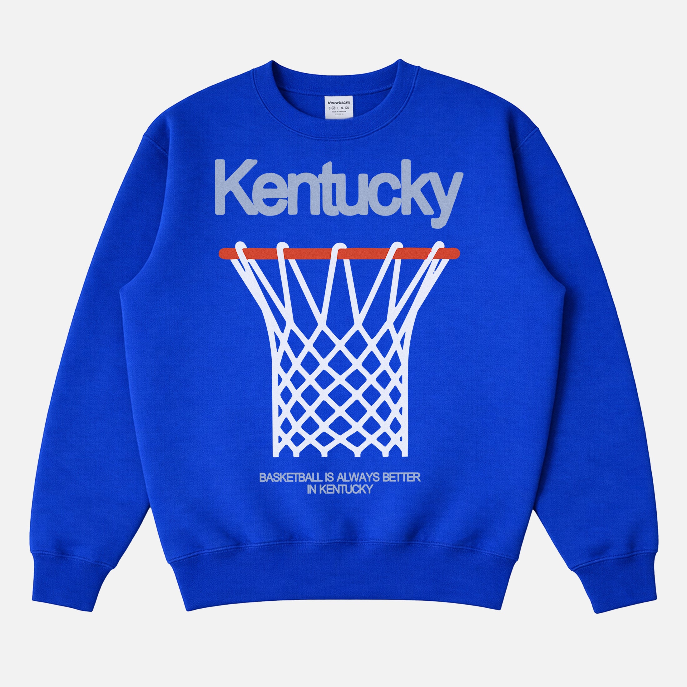 Old school University of Kentucky Wildcats college basketball crewneck in heavyweight royal blue crewneck for men and women for sale at Throwbacks