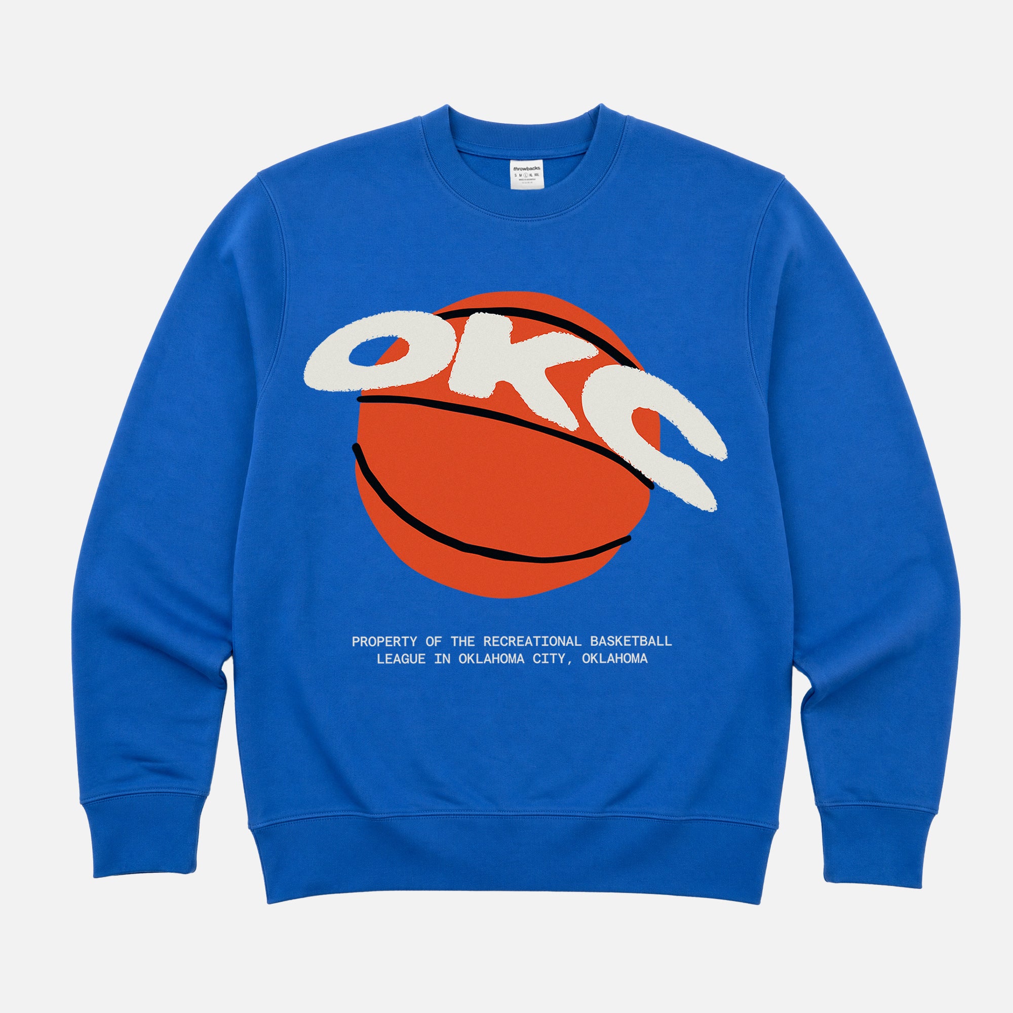 Oklahoma City Thunder Basketball Streetwear Sweatshirt with OKC logo on a unisex royal blue sweatshirt