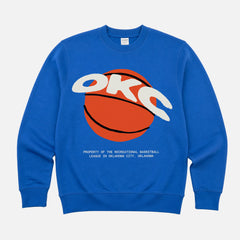 Oklahoma City Thunder Basketball Streetwear Sweatshirt with OKC logo on a unisex royal blue sweatshirt