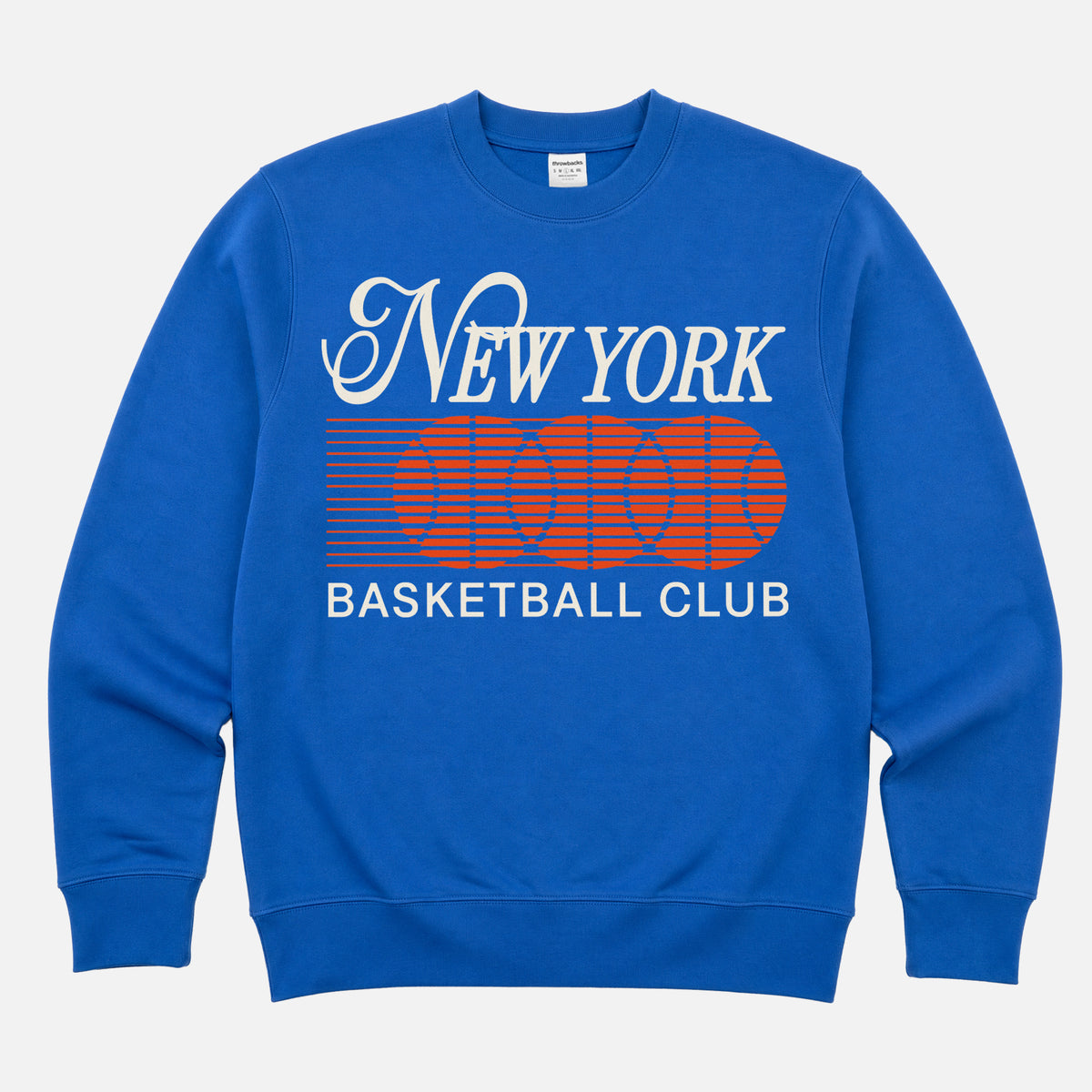 Premium heavyweight New York Knicks sweatshirt with 1990's NY bball logo graphic on a royal blue crewneck