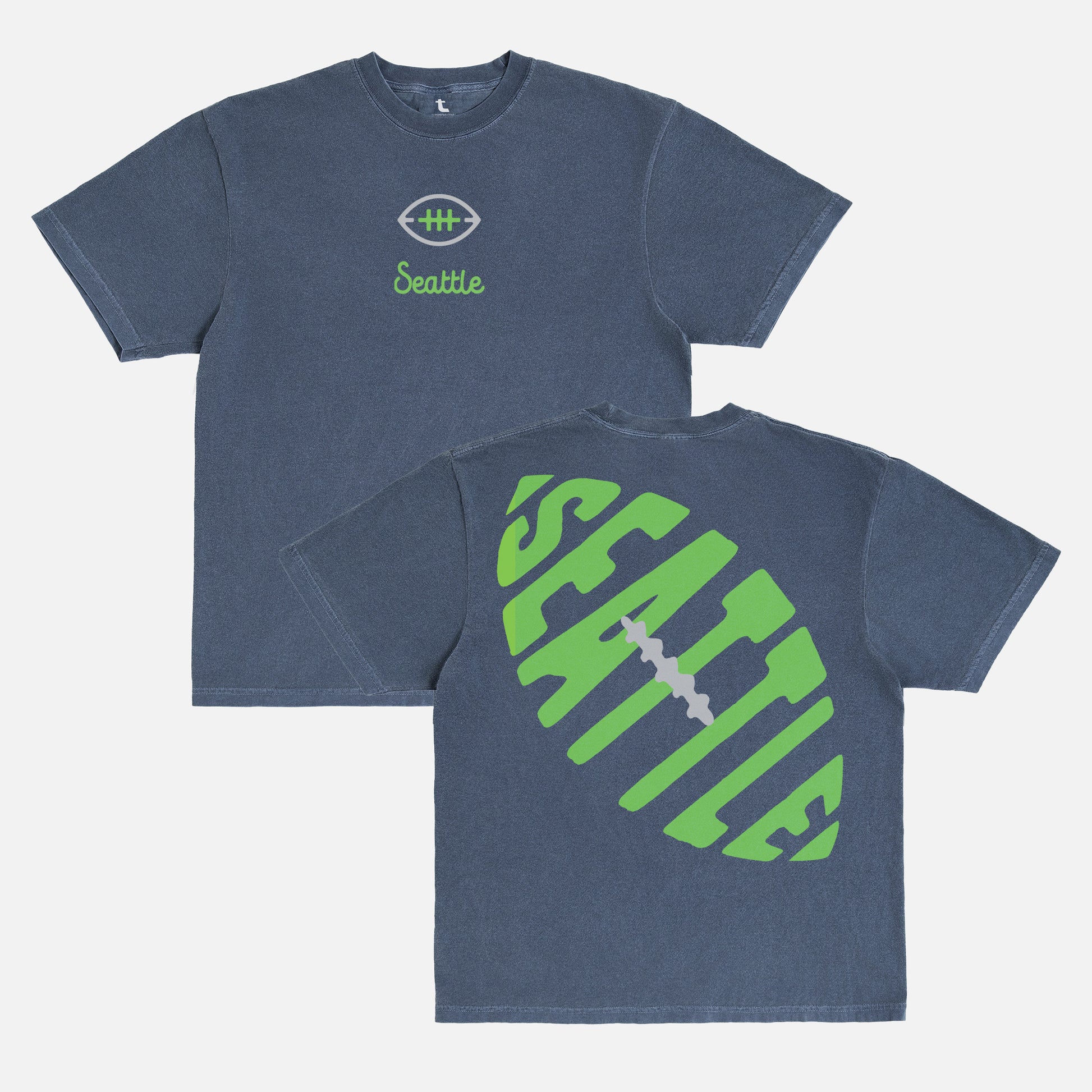 Seattle Seahawks throwbacks uniform washed navy and green comfort colors t-shirt with front and back print