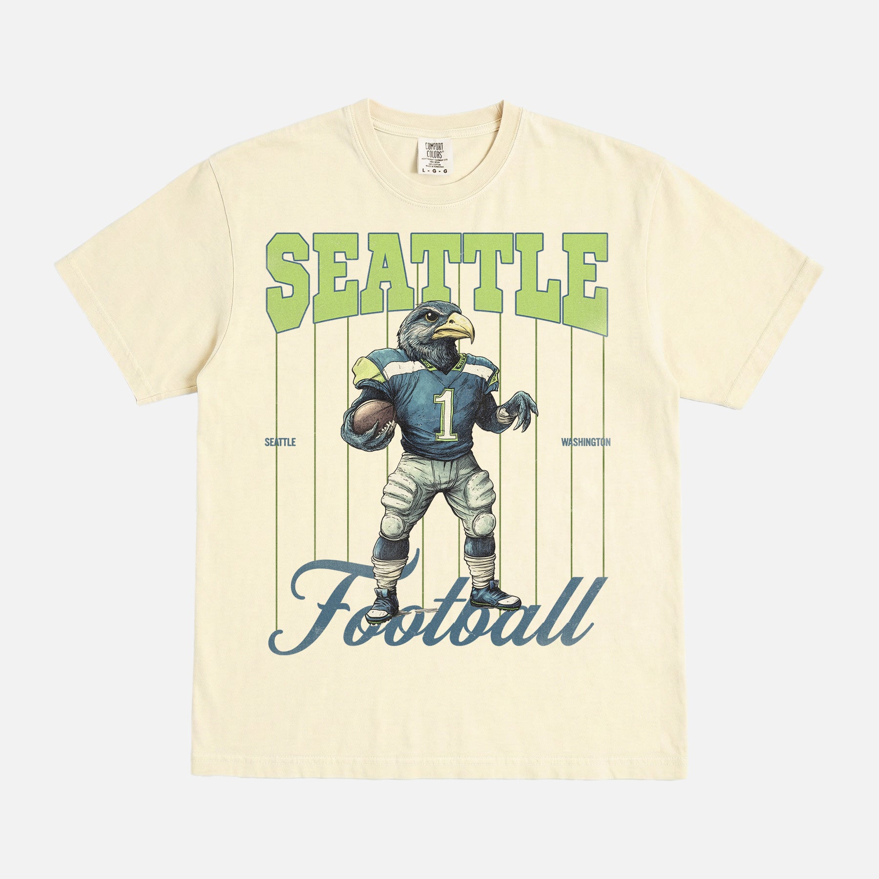 Off white Seattle Seahawks  football mascot graphic t-shirt  on a bootleg comfort colors tee