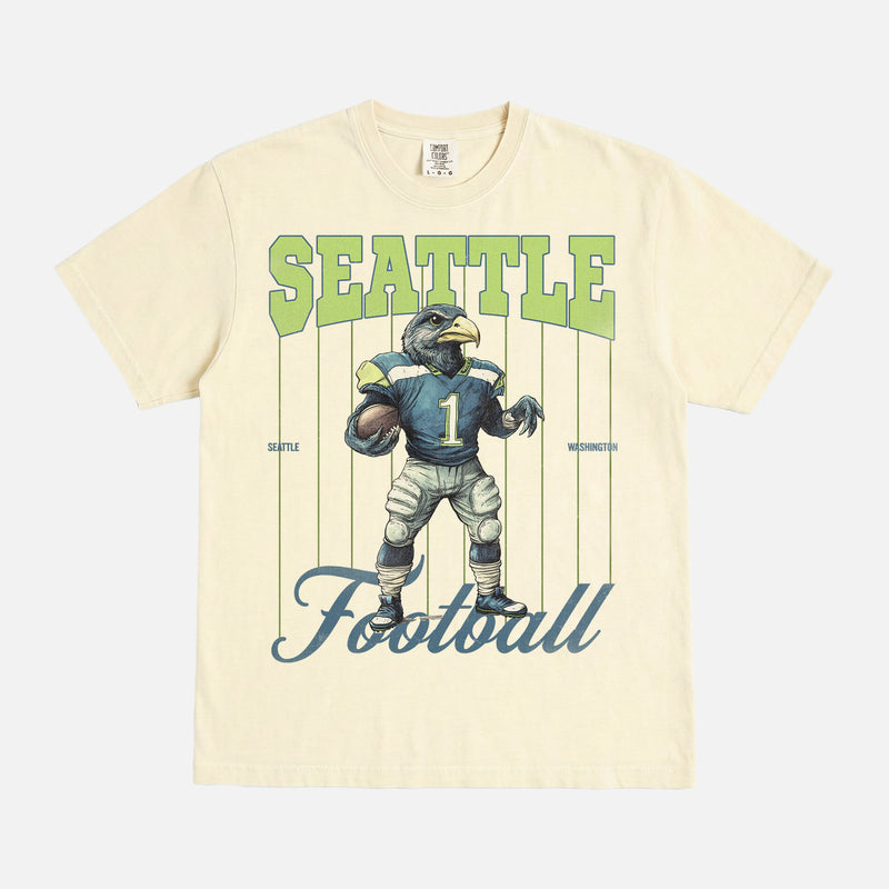 Off white Seattle Seahawks  football mascot graphic t-shirt  on a bootleg comfort colors tee